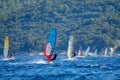 Countless kitesurfers flock to surf near Peljesac, Croatia at peak of summer.