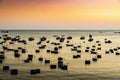 Countless small fishing boats on the sea in Mui Ne during sunset. Vietnam Royalty Free Stock Photo