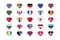 Countries flag in heart shape icon set vector Royalty Free Stock Photo