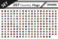 207 countries flags sphere shape Royalty Free Stock Photo