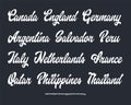 Countries Logo Set with Script Font Vector