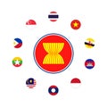 Countries members of Southeast Asia around Emblem in design of circle country flag