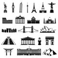 Countries of the world silhouette. Architecture, monument or landmark icon.