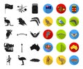 Country Australia black,flat icons in set collection for design.Travel and attractions vector symbol stock web