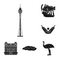 Country Australia black icons in set collection for design.Travel and attractions vector symbol stock web illustration.