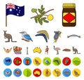 Country Australia cartoon,flat icons in set collection for design.Travel and attractions vector symbol stock web