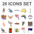 Country Australia cartoon icons in set collection for design.Travel and attractions vector symbol stock web illustration