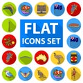 Country Australia flat icons in set collection for design.Travel and attractions vector symbol stock web illustration.