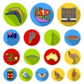 Country Australia flat icons in set collection for design.Travel and attractions vector symbol stock web illustration.