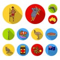 Country Australia flat icons in set collection for design.Travel and attractions vector symbol stock web illustration.