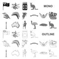 Country Australia monochrom icons in set collection for design.Travel and attractions vector symbol stock web