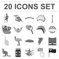 Country Australia monochrome icons in set collection for design.Travel and attractions vector symbol stock web
