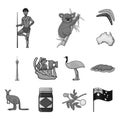 Country Australia monochrome icons in set collection for design.Travel and attractions vector symbol stock web