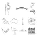Country Australia outline icons in set collection for design.Travel and attractions vector symbol stock web illustration