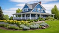 country blue farmhouse building