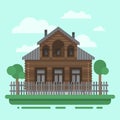 Country brawn house with trees Royalty Free Stock Photo