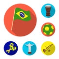 Country Brazil flat icons in set collection for design. Travel and attractions Brazil vector symbol stock web Royalty Free Stock Photo