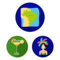 Country Brazil flat icons in set collection for design. Travel and attractions Brazil vector symbol stock web Royalty Free Stock Photo