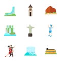 Country Brazil icons set, cartoon style