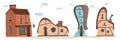 Flat Country Buildings, Market, House Cartoon Set