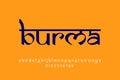 country Burma text design. Indian style Latin font design, Devanagari inspired alphabet, letters and numbers, illustration