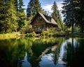 The country cabin has a view of the great outdoors.