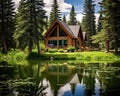 The country cabin has a view of the great outdoors.