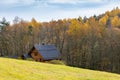 A country cabin in South Bohemia in Autumn with yellow trees Royalty Free Stock Photo