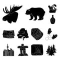 Country Canada black icons in set collection for design. Canada and landmark vector symbol stock web illustration.