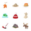 Country Canada icons set, cartoon style Royalty Free Stock Photo