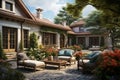 Country Charm: Exploring a Cozy Courtyard with a Patio in a Rustic Home. Generative By Ai