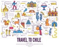 Country Chili travel vacation infographic of place and feature. Set of architecture, fashion, people, item, nature Royalty Free Stock Photo