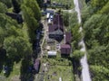Country cottage area in forest, aerial view at Russian village at summer season Royalty Free Stock Photo
