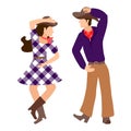 Country couple perform an incendiary dance. A young girl and a guy are dancing a western dance. Music concert, festival, live Royalty Free Stock Photo