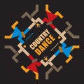 Country Dancing party,line dance, abstract decorative symbol.