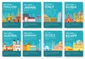 Country of Egypt, Austria, Germany, India, Russia, Thailand, Japan, Italy card set. Travel of the world of flyer, magazines,