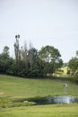 Country scene with pond and windmill