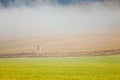 Country field fog landscape on autumn day Royalty Free Stock Photo