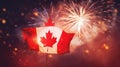 country flag with reflection colorful fireworks display lighting up the night sky Canada Day or Dominion Day, AI Generated