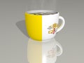 country flag of Vatican City placed on a cup of hot coffee in a 3D illustration mirrored on the floor with a realistic Royalty Free Stock Photo