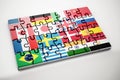 Country flags on jigsaw puzzle pieces. 3D illustration Royalty Free Stock Photo