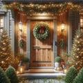 Country Flair Home Front Pine Entrance Door Decorations Christmas Holiday Celebrating Season Wreath AI Generate