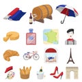 Country France cartoon icons in set collection for design. France and landmark vector symbol stock web illustration.