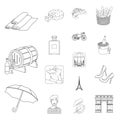 Country France outline icons in set collection for design. France and landmark vector symbol stock web illustration.