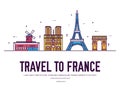 Country France travel vacation of place and feature. Set of architecture, item, nature background concept. Infographic Royalty Free Stock Photo