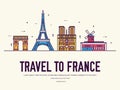 Country France travel vacation of place and feature. Set of architecture, item, nature background concept. Infographic Royalty Free Stock Photo