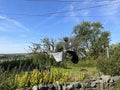 Country garden, with washing on a clothes line in, Delph, Yorkshire, UK Royalty Free Stock Photo