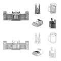 Country Germany outline,monochrome icons in set collection for design. Germany and landmark vector symbol stock web