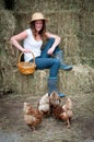 Country Girl with chickens