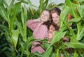 Country girls in corn field